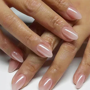 🎀 24pcs French Almond Press-On Nails – Elegant Golden Bow Design