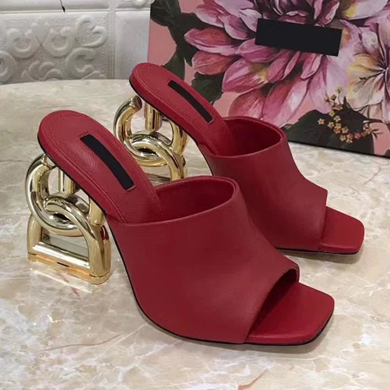 Eye-Catching Patent Leather Mules – Peep Toe High Heels
