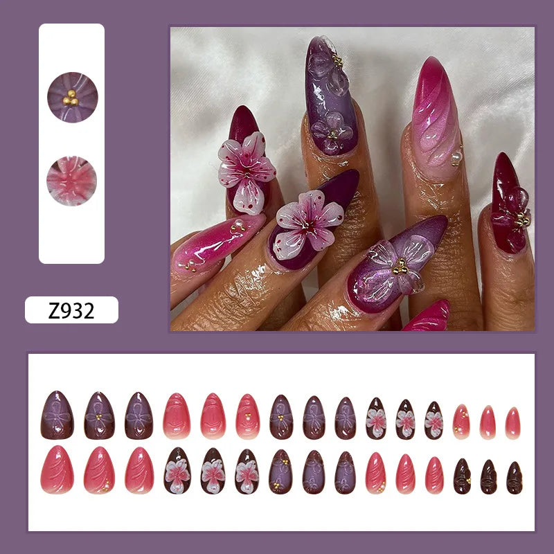 🌼 24pcs White Flower Press-On Nails – INS Yellow & Pink Blush Tones