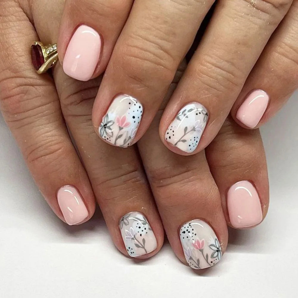 🤍 24pcs Nude White French Press-On Nails – Short Square, Simple & Stylish