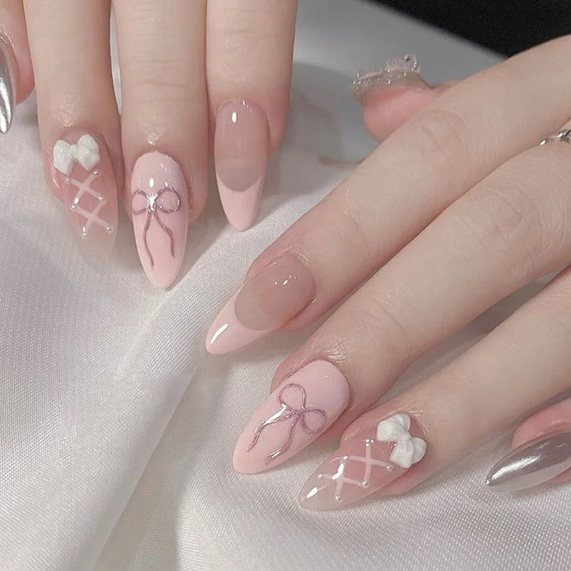 🍒 24pcs Cherry French Almond Press-On Nails – Cute, Wearable & Full of Charm