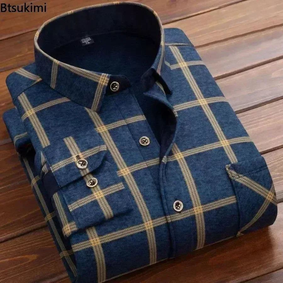 2025 Men's Autumn-Winter Plaid Shirt – Thick, Warm & Stylish