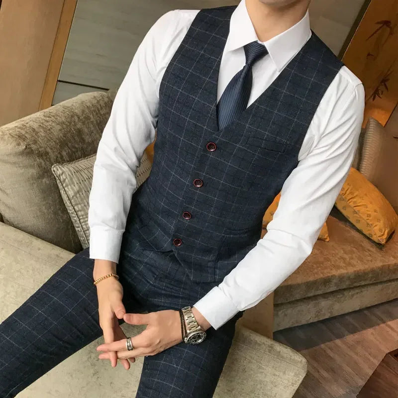 Men’s 3-Piece Plaid Suit – Classic Style with Modern Flair