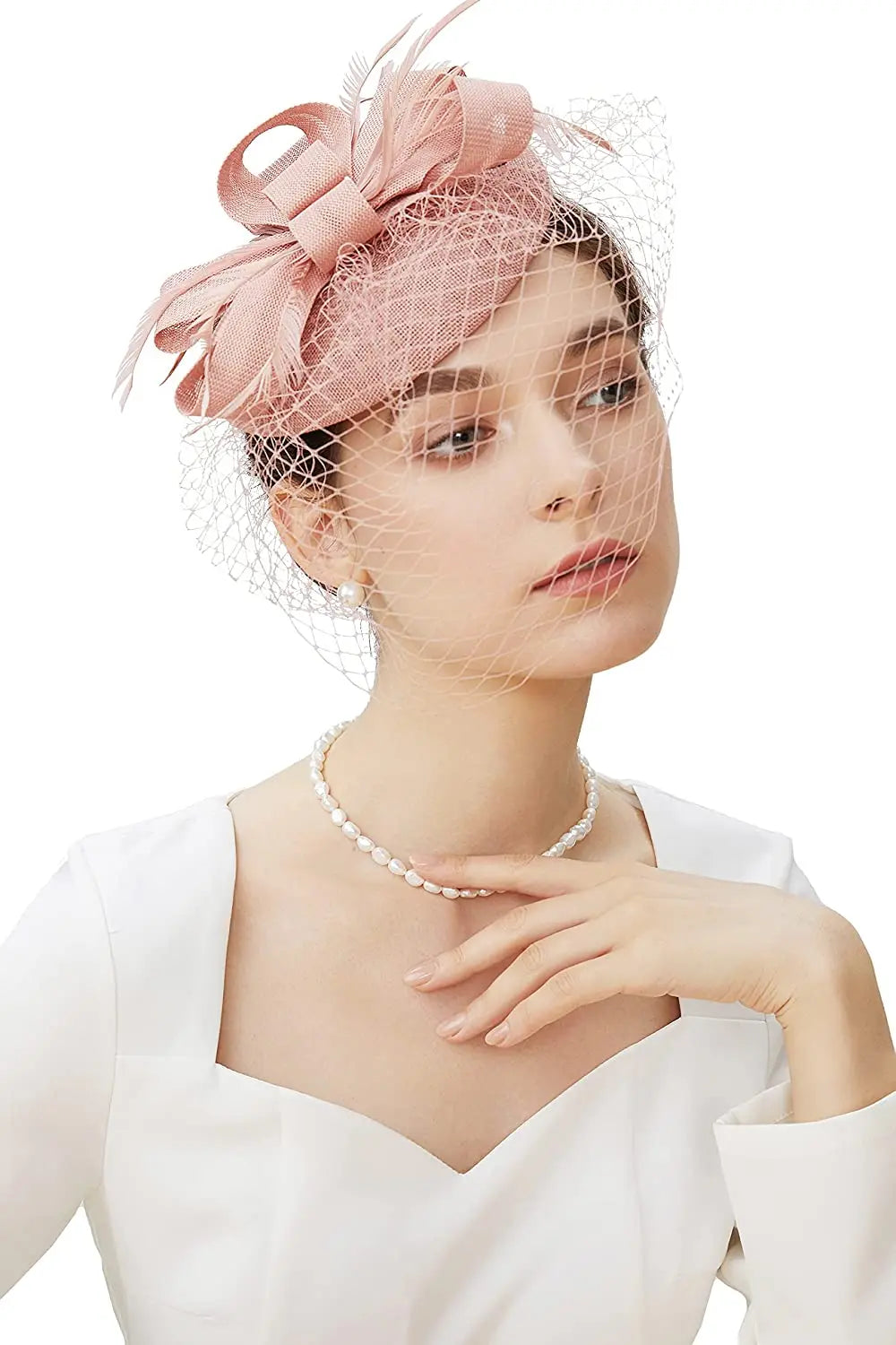 New Fascinator Pillbox Hat with Veil, Mesh Lace & Feathers – Elegant Headband Style for Women