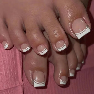 🦋 24pcs Butterfly Design Press-On Toe Nails – Short French Style with Rhinestones