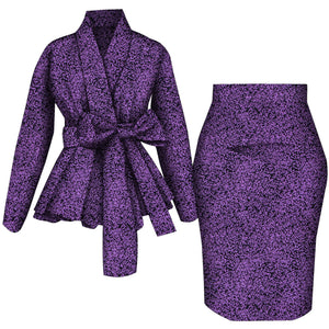 🌺 African Women Top & Skirt Set – Long Sleeve Ankara Print Suit (WY10871)