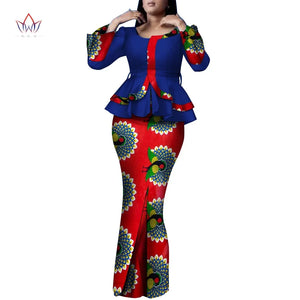 🌞 Summer African Traditional Outfit for Women – Bazin Riche Top & Skirt Set (WY9926)