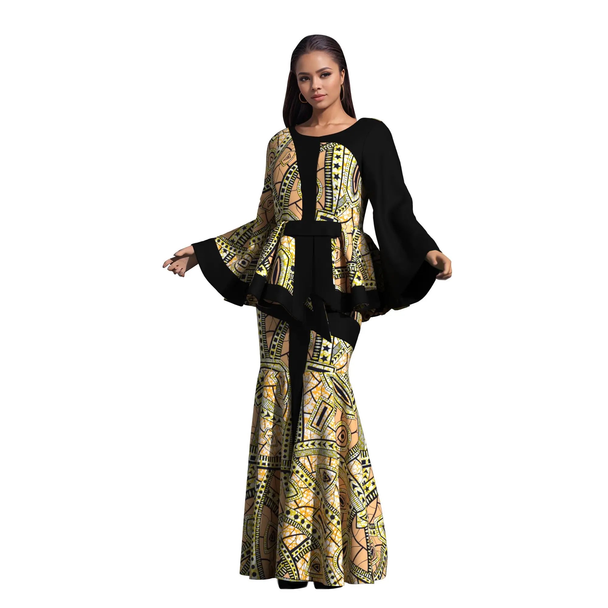 Women’s African Wax Print Two‑Piece Outfit — 2025 Bazin Riche Set (WY3792)