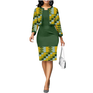 🌺 African Wax Print Coat & Dress Set for Women – Dashiki Ankara 2-Piece Outfit