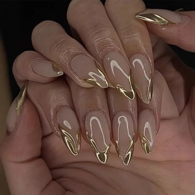 ⭐ 24pcs Simple French Almond Press-On Nails – Chic Stars & Easy Style