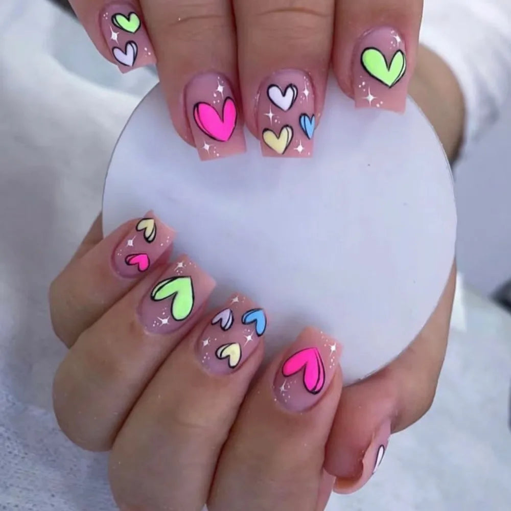 🍒 24pcs Short Square French Press-On Nails – Cherry Pink Perfection