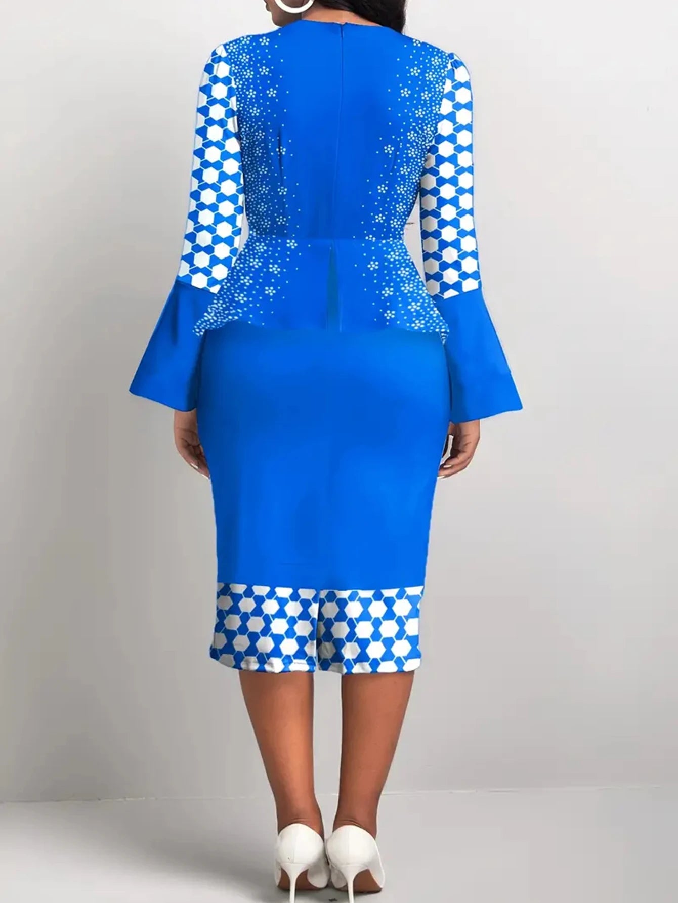Geometric Print 2-in-1 African Print Church Dress – Blue Pencil Bodycon
