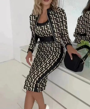 Elegant 3-Piece Set for Women: Autumn/Winter Spaghetti Top, Skirt, and Coat Suit