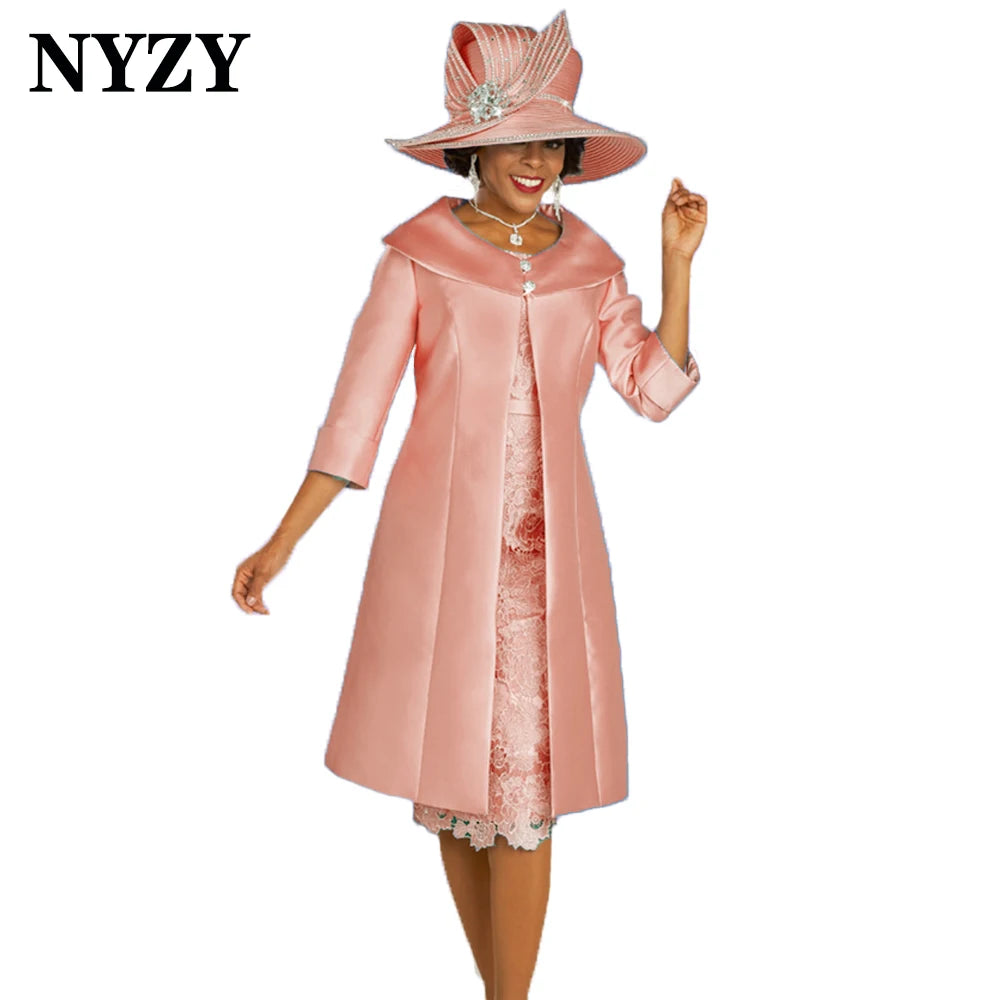 Satin 2-Piece Mother of the Bride Dress with Lace Jacket – Sky Blue Elegance