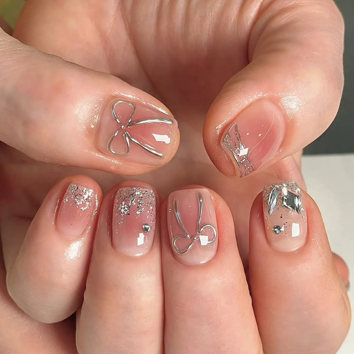 🤍 24pcs Nude White French Press-On Nails – Short Square, Simple & Stylish