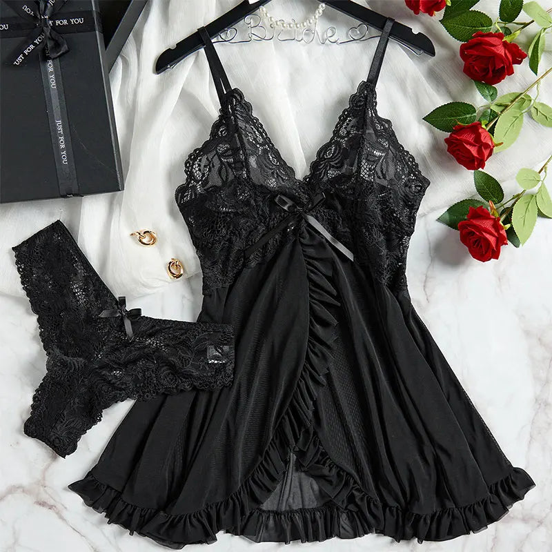 Fl Tulle Suspenders Exquisite Women's Lace Lingerie Set