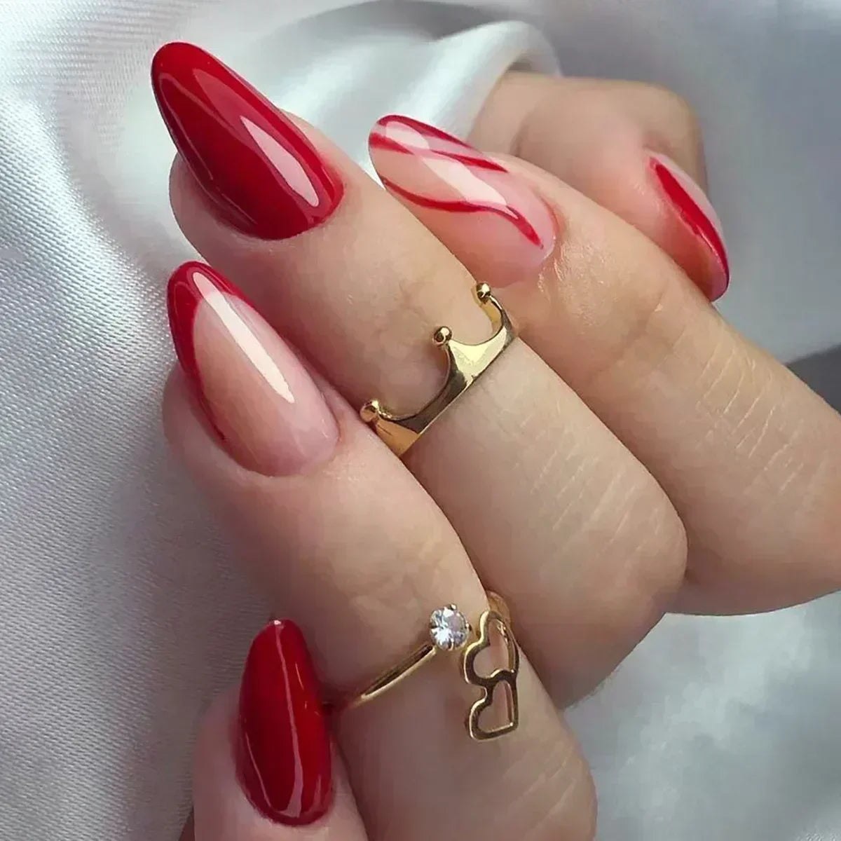 💗 24pcs French Almond Press-On Nails – White Edge with INS Pink Style