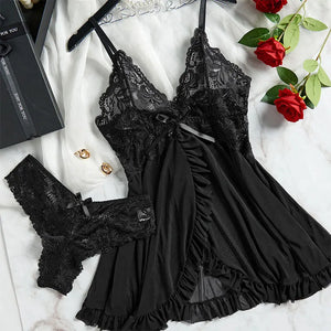 Fl Tulle Suspenders Exquisite Women's Lace Lingerie Set