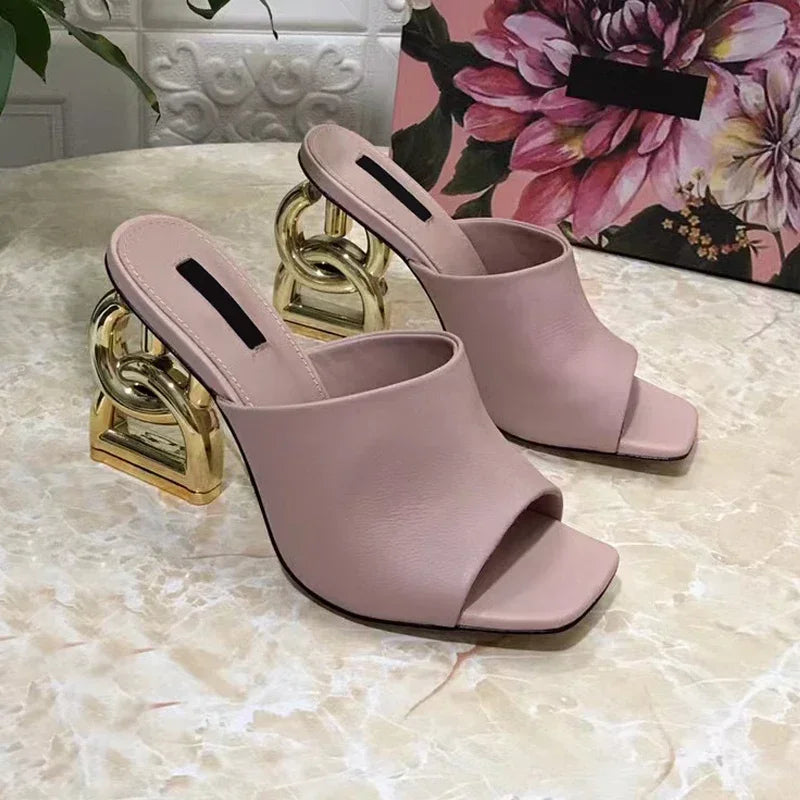 Eye-Catching Patent Leather Mules – Peep Toe High Heels