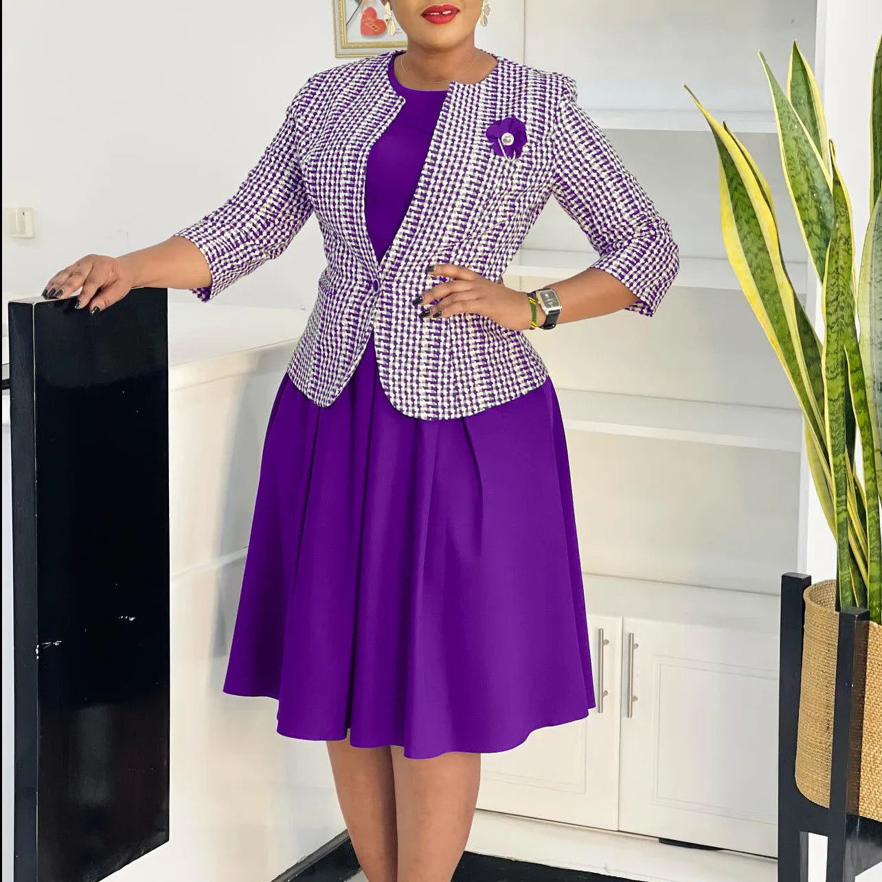 🌺 Dashiki African Dress for Women – Bodycon Midi Dress with Matching Coat (Autumn/Winter)