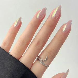 💗 24pcs French Almond Press-On Nails – White Edge with INS Pink Style