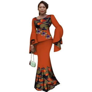 🔥 SALE! African Women Luxury Skirt Set – Flare Sleeve Top & Slim Maxi Skirt
