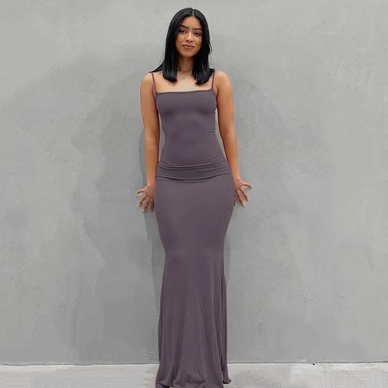 🖤 2024 Y2K Black Spaghetti‑Strap Trumpet Maxi Dress