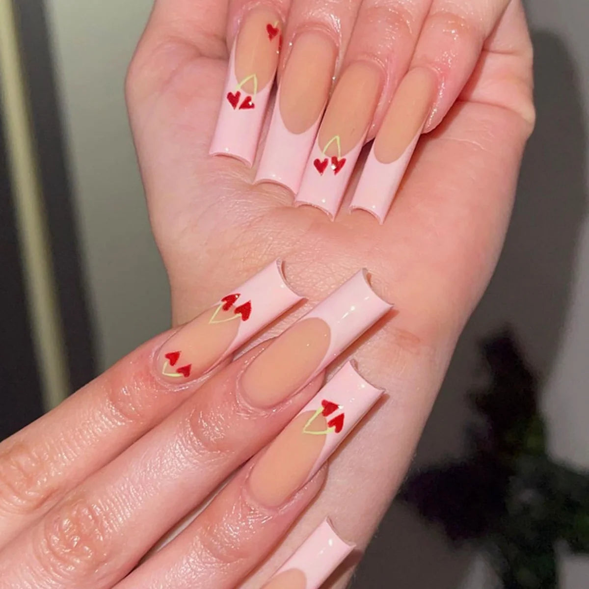 🐻 24pcs Extra Long Square Press-On Nails – 3D Bear & Bow with White French Tips