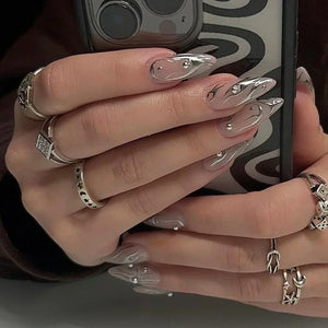 💗 24pcs French Almond Press-On Nails – White Edge with INS Pink Style