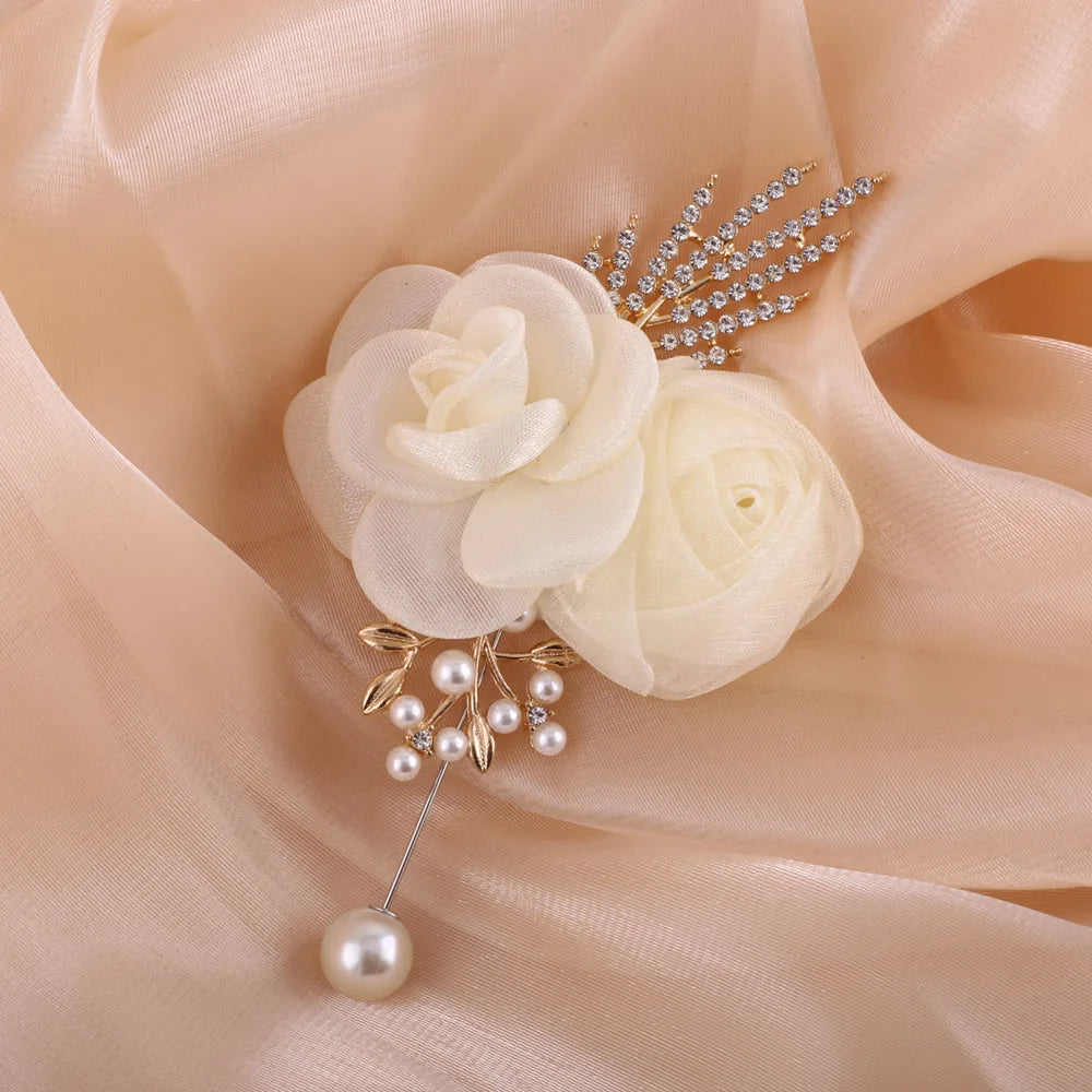 Ivory Rose Wrist Corsage & Boutonniere Set – Elegance for Every Occasion