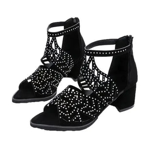 Shine Bright This Summer with Rhinestone Faux Leather Sandals!
