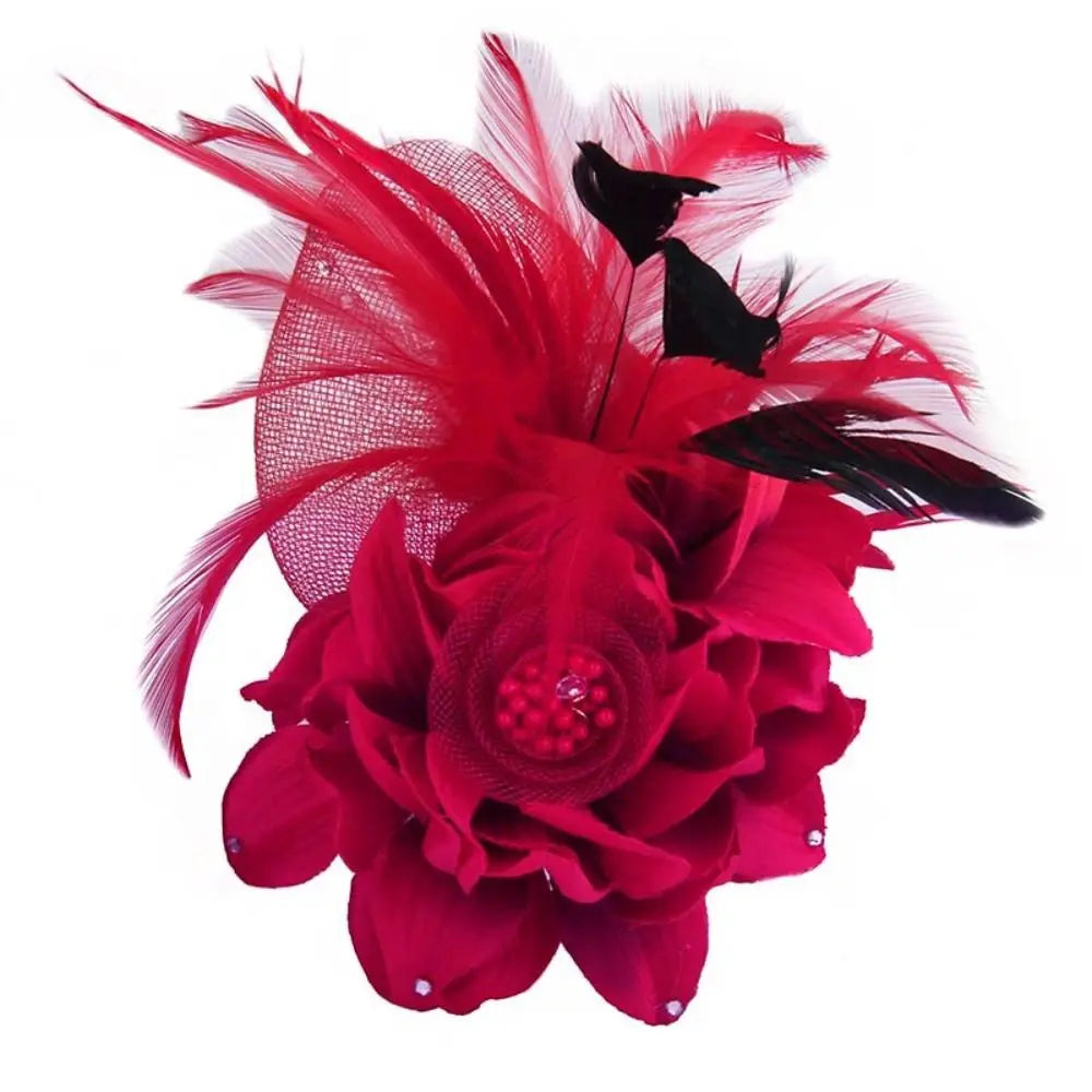 🌸 Stylish Simulated Net Flowers Fascinator Hat with Feathers