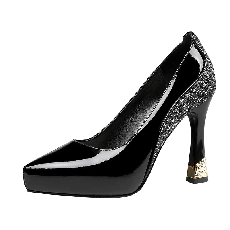 Elegant Mixed-Color Leather High Heels for Women