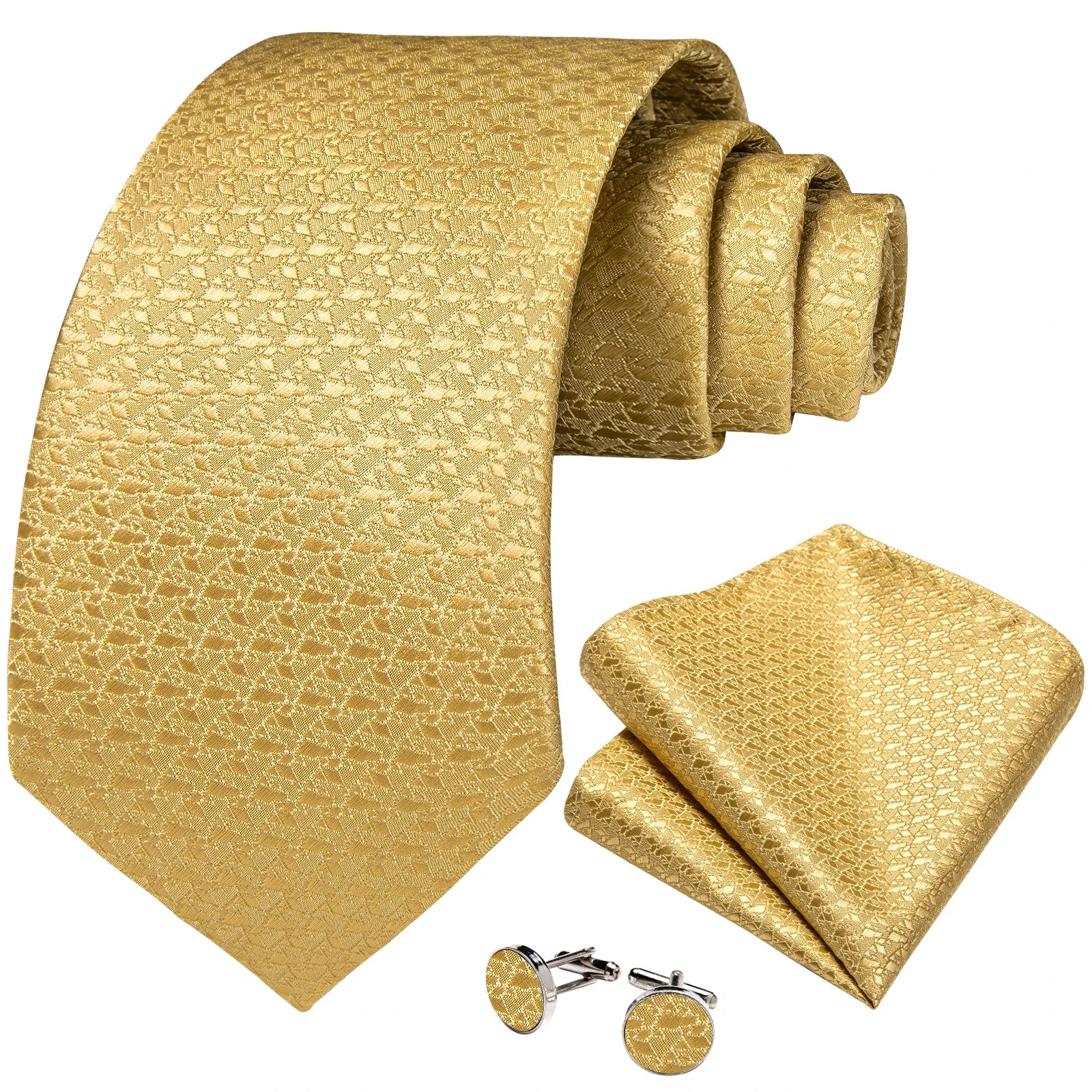 Luxury Yellow Solid Silk Tie Set for Men