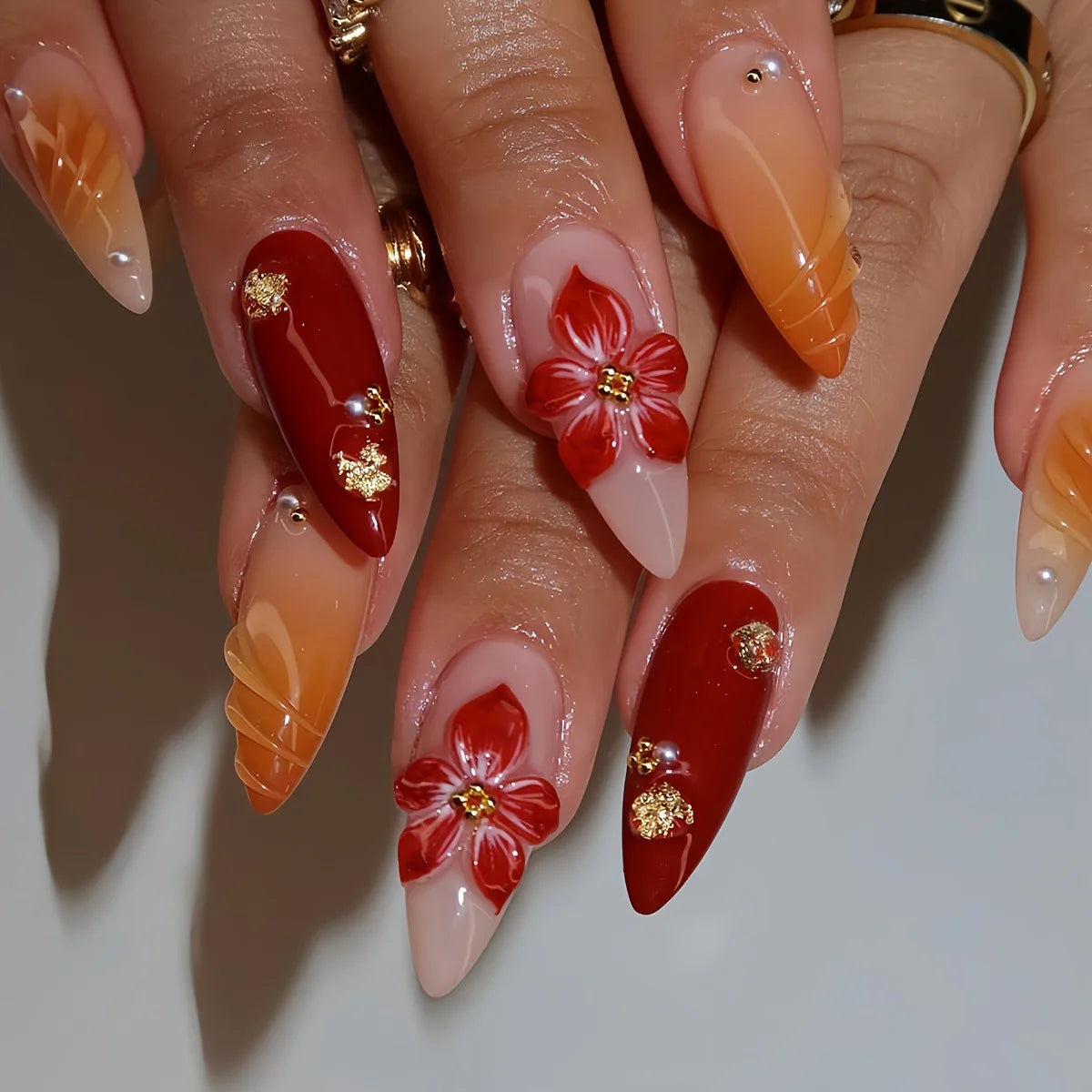 🌊 24pcs Cute Ocean Creature Press-On Nails – Yellow French Tip with Floral Fun
