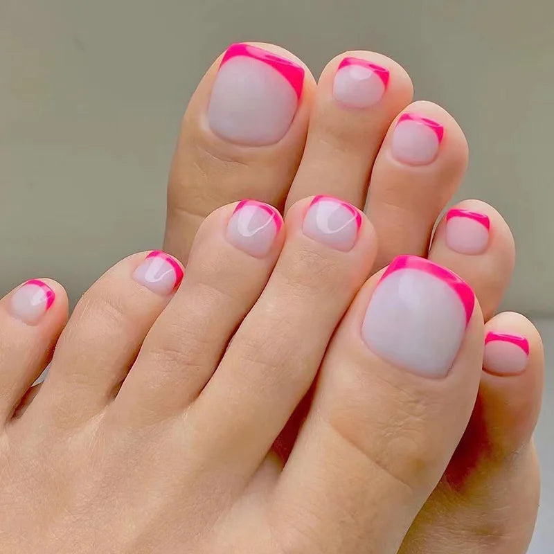 🦋 24pcs Butterfly Design Press-On Toe Nails – Short French Style with Rhinestones