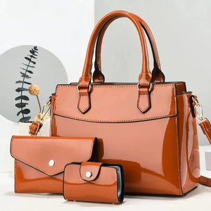 3-Piece Shiny Leather Women's Bag Set – Stylish, Versatile & Chic!