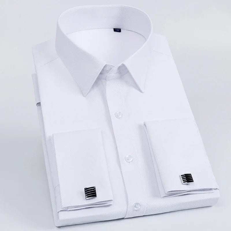 Men’s French Cuff Dress Shirt – Long Sleeve Slim Fit Tuxedo Shirt with Cufflinks