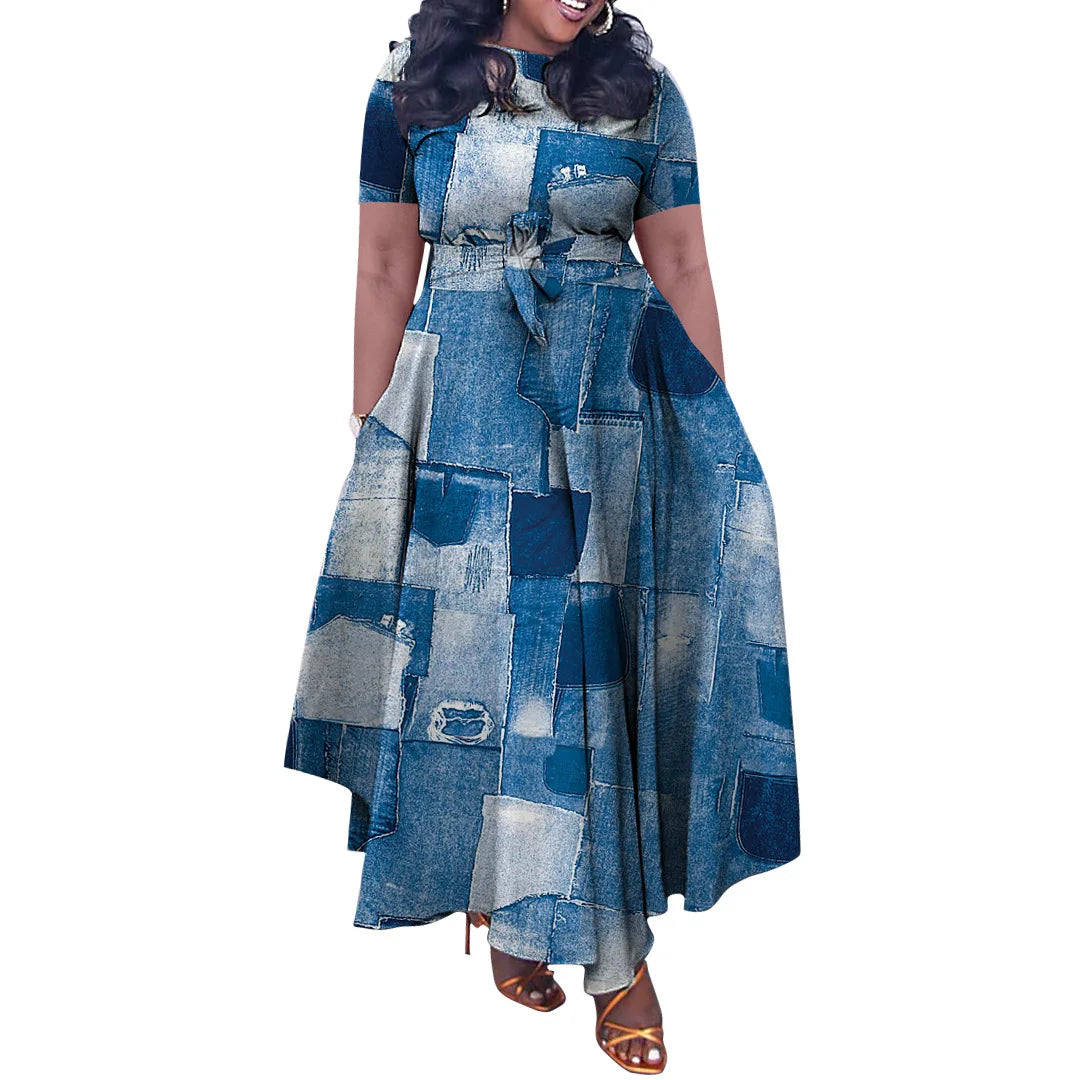 Casual Short Sleeve Woman Dress - Office Lady Spring & Summer Fashion Dress with Lace-Up Detail