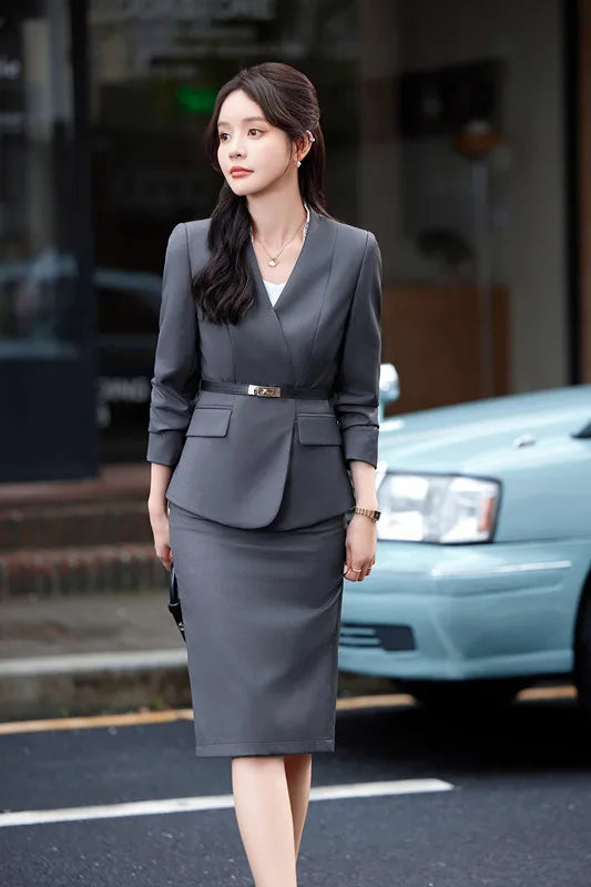 High-Quality Formal Navy Blue Blazer Skirt Suit for Women