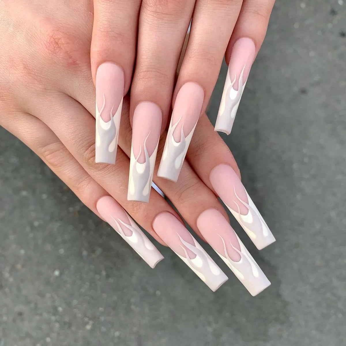 🐻 24pcs Extra Long Square Press-On Nails – 3D Bear & Bow with White French Tips
