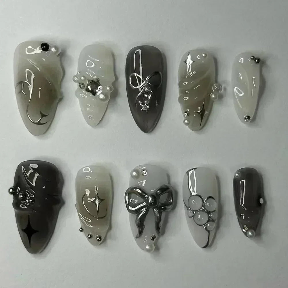 🌸 24pcs Pink Almond Press-On Nails – Sweet Summer Floral with Pearls