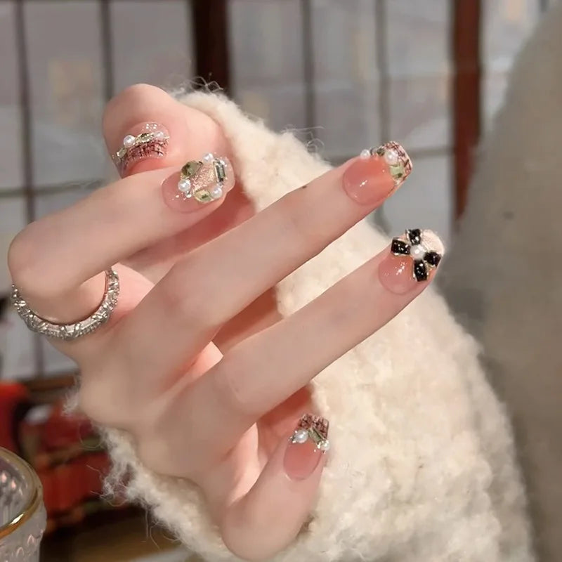 🤍 24pcs Nude White French Press-On Nails – Short Square, Simple & Stylish