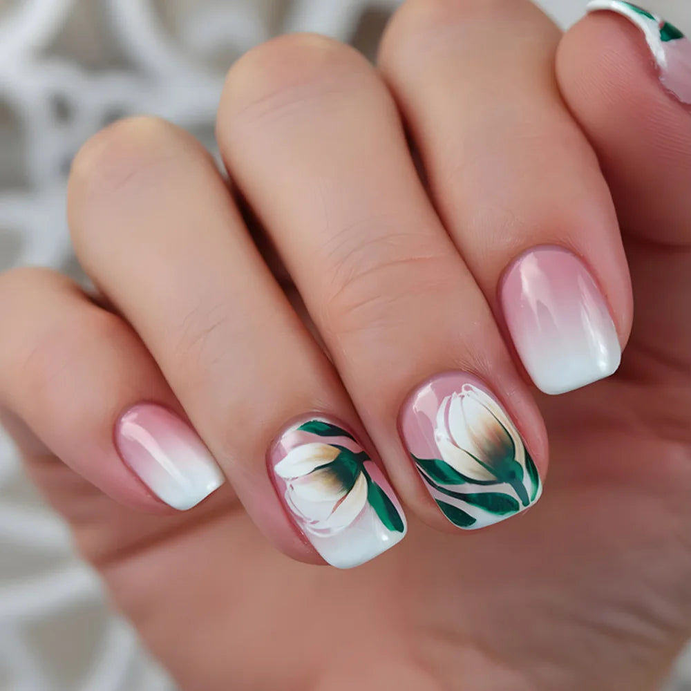 🤍 24pcs Nude White French Press-On Nails – Short Square, Simple & Stylish