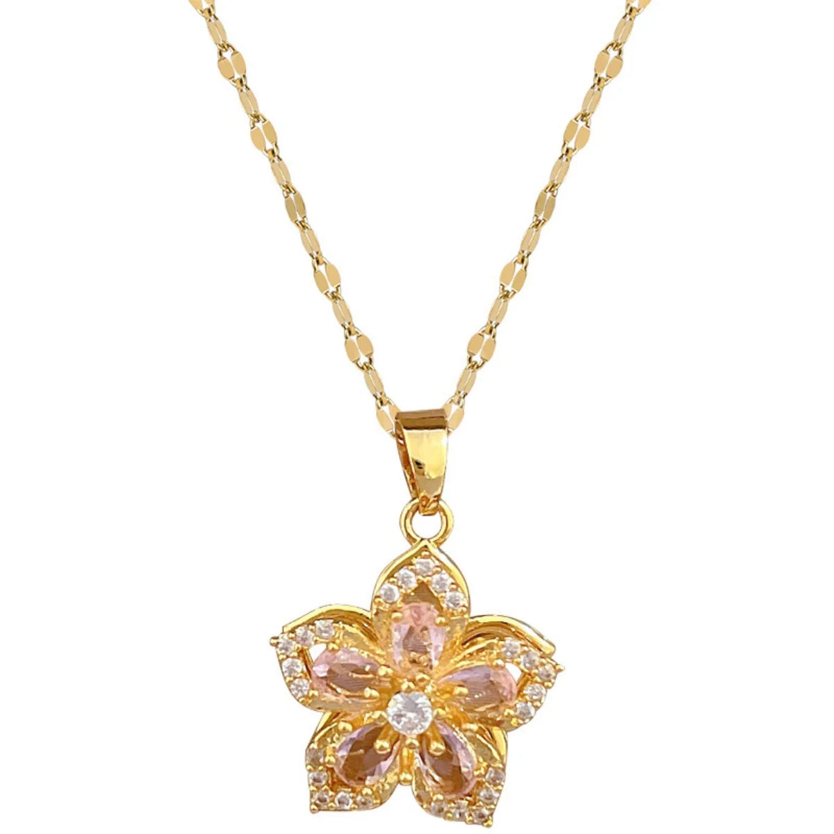 🌸 Light Luxury Zircon Rotatable Flower Pendant Necklace
