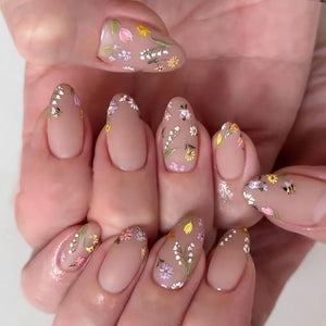 🎀 24pcs French Almond Press-On Nails – Elegant Golden Bow Design