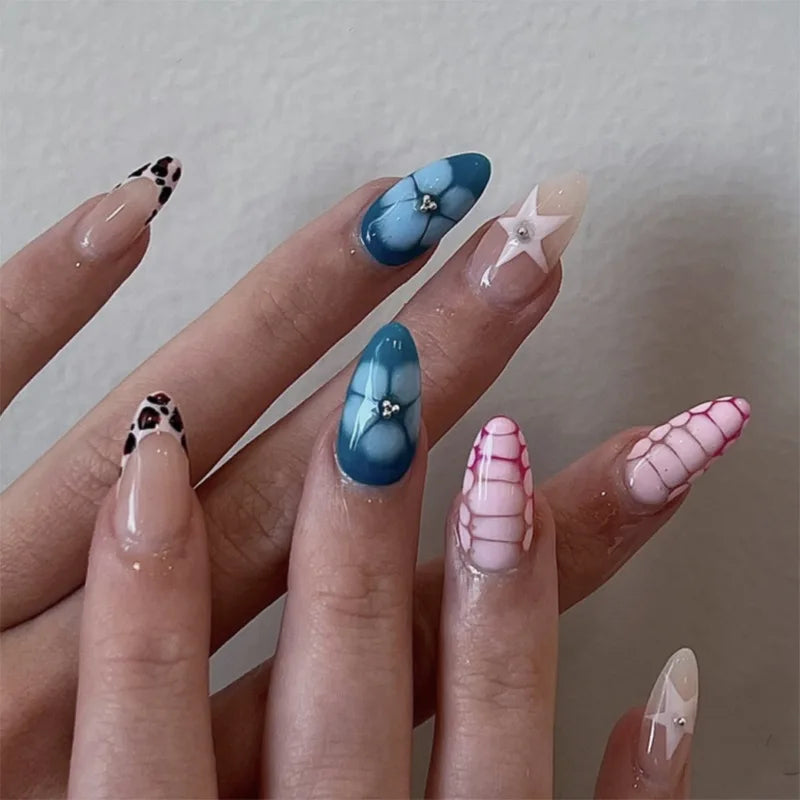 🌼 24pcs White Flower Press-On Nails – INS Yellow & Pink Blush Tones