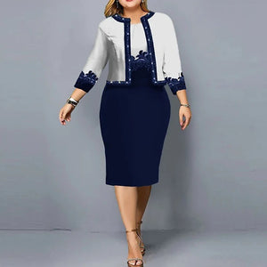 Elegant 2-Piece Dress Set for Women – 3/4 Sleeve Cardigan & Wrapped Hip Dress