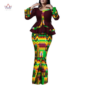🌞 Summer African Traditional Outfit for Women – Bazin Riche Top & Skirt Set (WY9926)