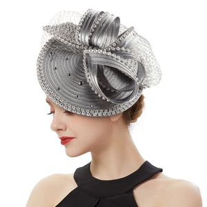 🎀 Perfect Satin Fascinator – Multicolor Fancy Hair Accessory with Veil & Rhinestones